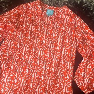 Under $10! Women’s Escapada orange and white geometric blouse